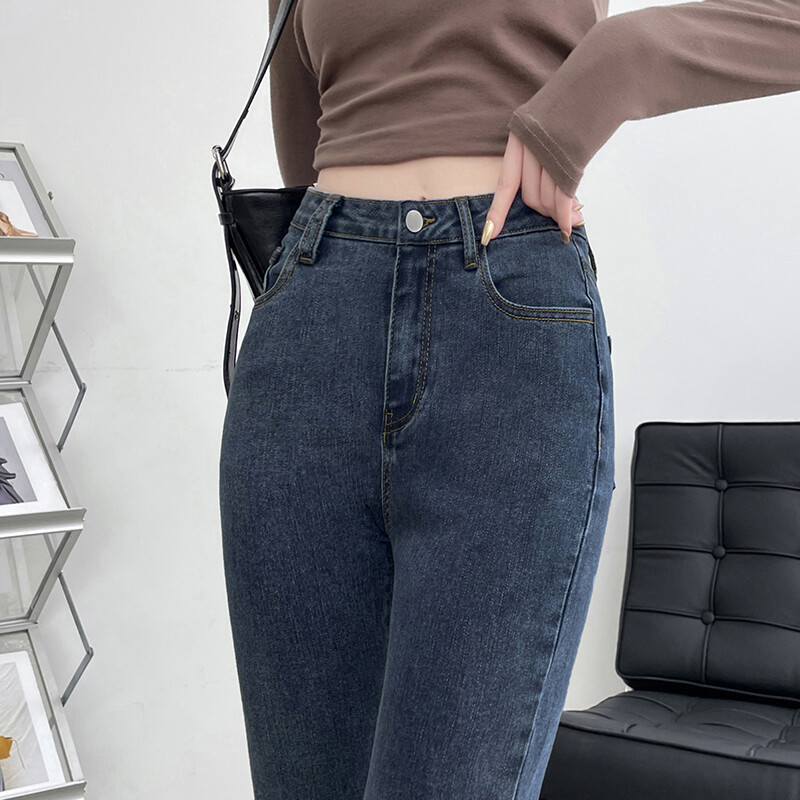 Aukštos kokybės naujos juodos mėlynos klasikinės plonos džinsinės moteriškos kelnės