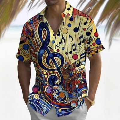 3D-muusika sümboliga prinditud Hawaii särgid meestele lühikeste varrukatega särk Suvine rannas vabaaja meeste riided Lahtised, suured meeste särgid
