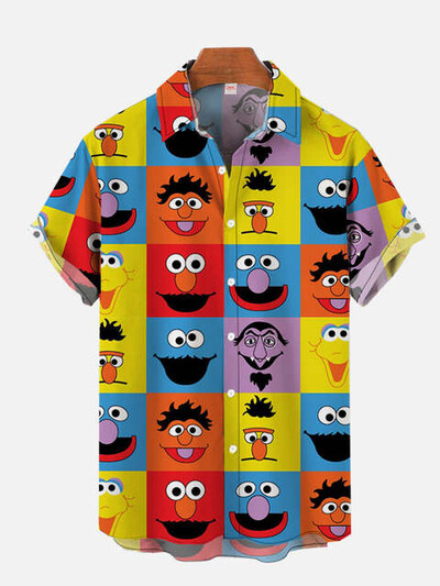 Animacinių filmų personažai Vasaros klasikinio stiliaus kratinys Retro Havajų marškinėliai Spalvoti geometriniai spalvoti spaudiniai Trumpa gėlių palaidinė