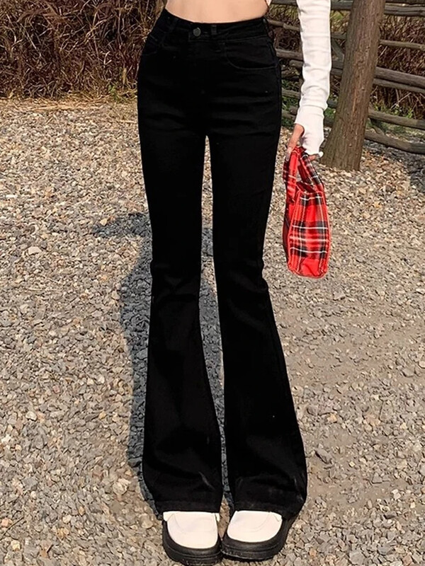 Moteriški džinsai aukštu juosmeniu senoviniai varpelio apatiniai Moteriškos plonos džinsinės kelnės Moteriškos giliai mėlynos šviesiai mėlynos juodos mėlynos pilkos kelnės