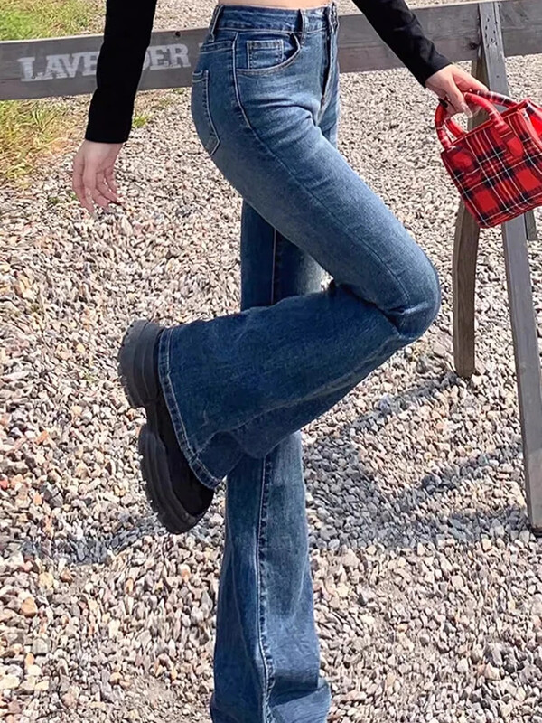 Moteriški džinsai aukštu juosmeniu senoviniai varpelio apatiniai Moteriškos plonos džinsinės kelnės Moteriškos giliai mėlynos šviesiai mėlynos juodos mėlynos pilkos kelnės