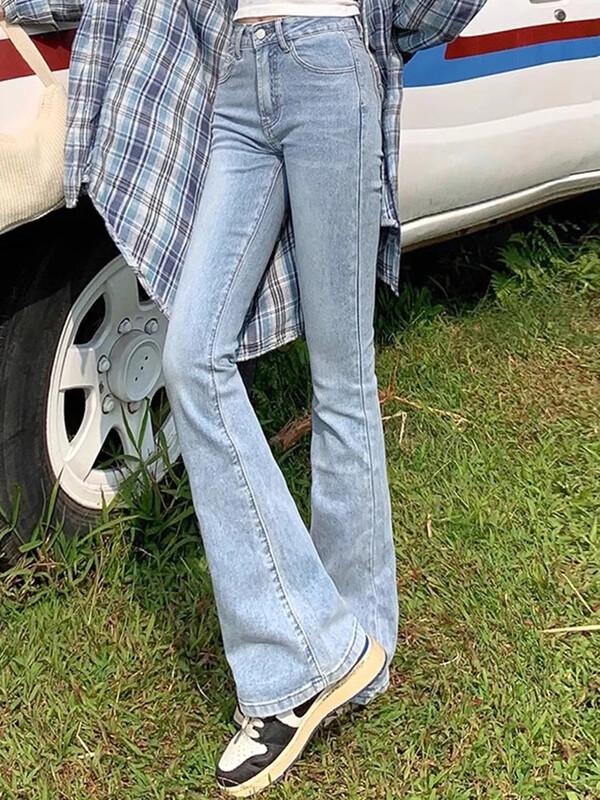 Moteriški džinsai aukštu juosmeniu senoviniai varpelio apatiniai Moteriškos plonos džinsinės kelnės Moteriškos giliai mėlynos šviesiai mėlynos juodos mėlynos pilkos kelnės