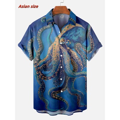 Laheda mereloomade mustriga Hawaii särk meestele hai kombitsad 3D prinditud lühikeste varrukatega vabaaja revääriga Aloha särgid pluusid