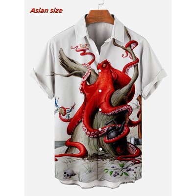 Laheda mereloomade mustriga Hawaii särk meestele hai kombitsad 3D prinditud lühikeste varrukatega vabaaja revääriga Aloha särgid pluusid