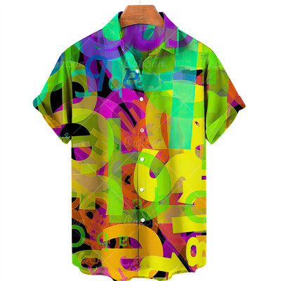 2024. aasta suvine meeste abstraktne maalitrükk Havai särgid, rannapuhkusepidu, lühikeste varrukatega