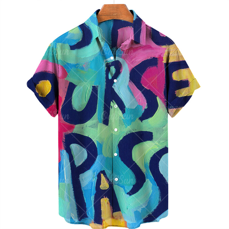 2024. aasta suvine meeste abstraktne maalitrükk Havai särgid, rannapuhkusepidu, lühikeste varrukatega