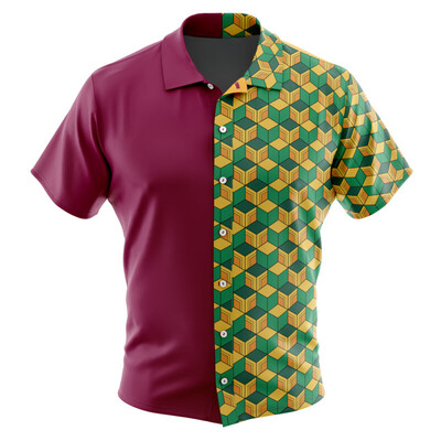 Vīriešu japāņu ikdienas krekls vasaras drēbes Giyu Tomioka Demon Slayer Button Up Havaju krekls