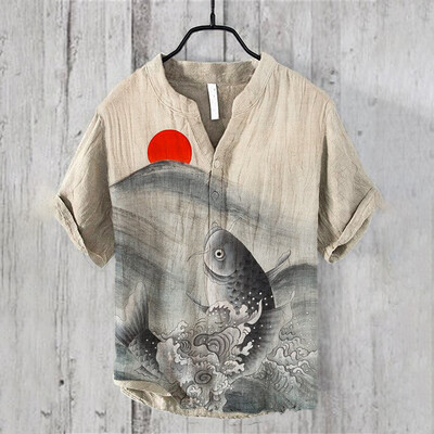 Octopus Graphic Print Henry särk Meeste lühikeste varrukatega linane särk Topid Uus saabumine Suvine vabaaja T-särk Moerõivaste topid