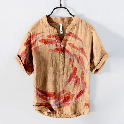 Octopus Graphic Print Henry särk Meeste lühikeste varrukatega linane särk Topid Uus saabumine Suvine vabaaja T-särk Moerõivaste topid