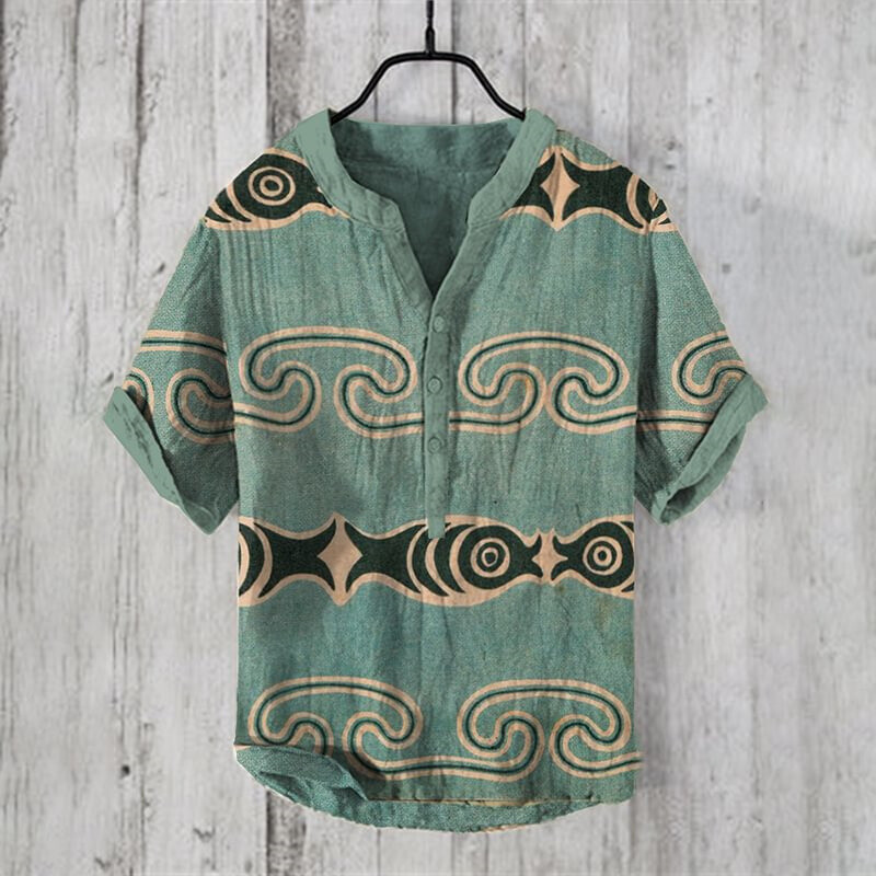 Octopus Graphic Print Henry särk Meeste lühikeste varrukatega linane särk Topid Uus saabumine Suvine vabaaja T-särk Moerõivaste topid