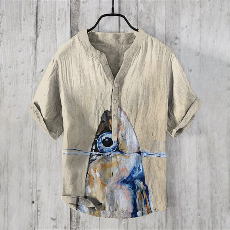 Octopus Graphic Print Henry särk Meeste lühikeste varrukatega linane särk Topid Uus saabumine Suvine vabaaja T-särk Moerõivaste topid