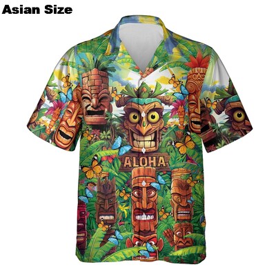 3d Tiki Print Hawaii särgid meestele Polüneesia Retro meeste särk Lahti vabaaja meeste riided 2025 Uus trend meeste lühikeste varrukatega särk