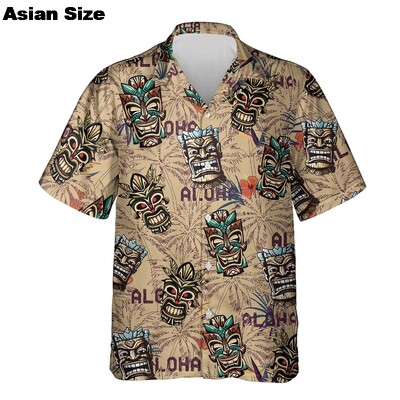 3d Tiki Print Hawaii särgid meestele Polüneesia Retro meeste särk Lahti vabaaja meeste riided 2025 Uus trend meeste lühikeste varrukatega särk