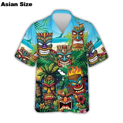 3d Tiki Print Hawaii särgid meestele Polüneesia Retro meeste särk Lahti vabaaja meeste riided 2025 Uus trend meeste lühikeste varrukatega särk