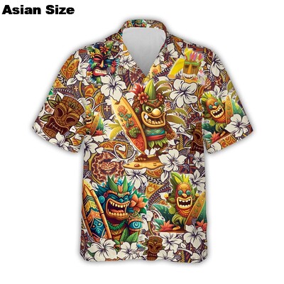 3d Tiki Print Hawaii särgid meestele Polüneesia Retro meeste särk Lahti vabaaja meeste riided 2025 Uus trend meeste lühikeste varrukatega särk