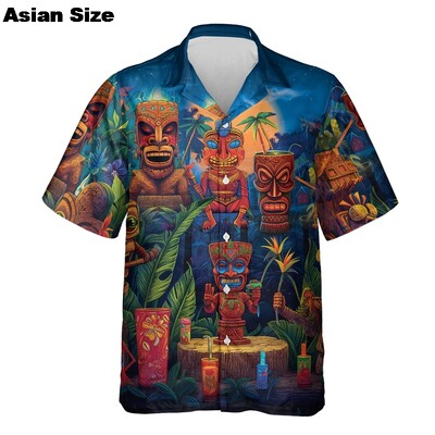 3d Tiki Print Hawaii särgid meestele Polüneesia Retro meeste särk Lahti vabaaja meeste riided 2025 Uus trend meeste lühikeste varrukatega särk