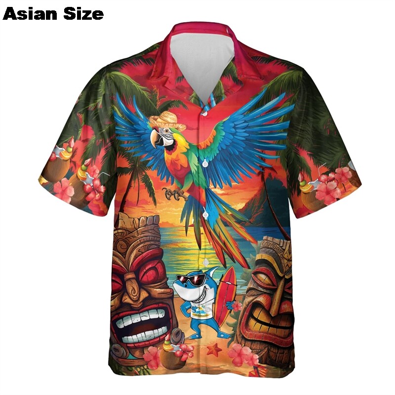 3d Tiki Print Hawaii särgid meestele Polüneesia Retro meeste särk Lahti vabaaja meeste riided 2025 Uus trend meeste lühikeste varrukatega särk