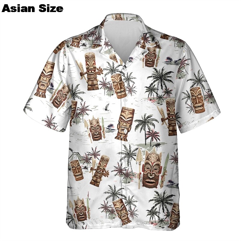 3d Tiki Print Hawaii särgid meestele Polüneesia Retro meeste särk Lahti vabaaja meeste riided 2025 Uus trend meeste lühikeste varrukatega särk