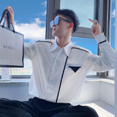 Sprin Autumn Uus mood ühevärviline POLO krae Meeste riided pikkade varrukatega särgid Chaopai Lihtsus Mitmekülgsed Nööbid Pluusid