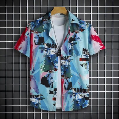 Spalvingi geometrijos grafiniai paplūdimio marškiniai vyrams 3D spausdinti havajietiški marškiniai vasaros atostogų laisvi trumpomis rankovėmis palaidinė