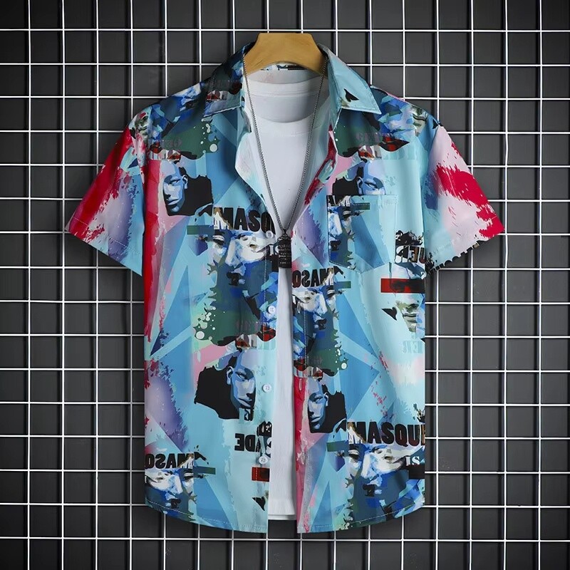Spalvingi geometrijos grafiniai paplūdimio marškiniai vyrams 3D spausdinti havajietiški marškiniai vasaros atostogų laisvi trumpomis rankovėmis palaidinė