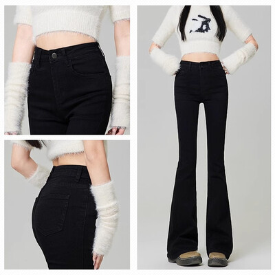 Naine Korea kõrge vöökohaga Grunge Flare Teksad Tüdrukud Mood Y2k Bell Bottom Püksid Naine Sinine Must Hall Tänavarõivad Denimpüksid