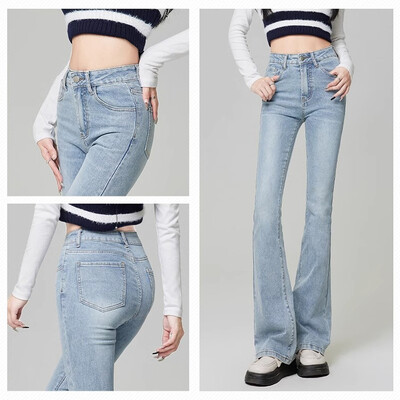 Naine Korea kõrge vöökohaga Grunge Flare Teksad Tüdrukud Mood Y2k Bell Bottom Püksid Naine Sinine Must Hall Tänavarõivad Denimpüksid