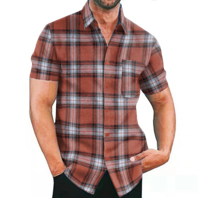 Meeste särk vabaaja ruuduline flanel meeste riided lühikeste varrukatega rinnatasku disain meeste triibulised särgid trükitud nupuga S-3XL