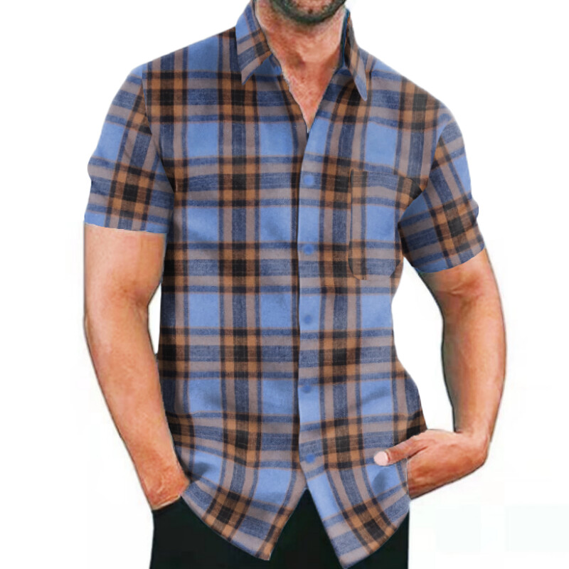 Meeste särk vabaaja ruuduline flanel meeste riided lühikeste varrukatega rinnatasku disain meeste triibulised särgid trükitud nupuga S-3XL