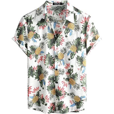 Meeste vabaaja Hawaii lillelised särgid 3D täistrükiga lühikeste varrukatega nööbiga Tropical rannasärgid meestele Camisa Manga Masculina