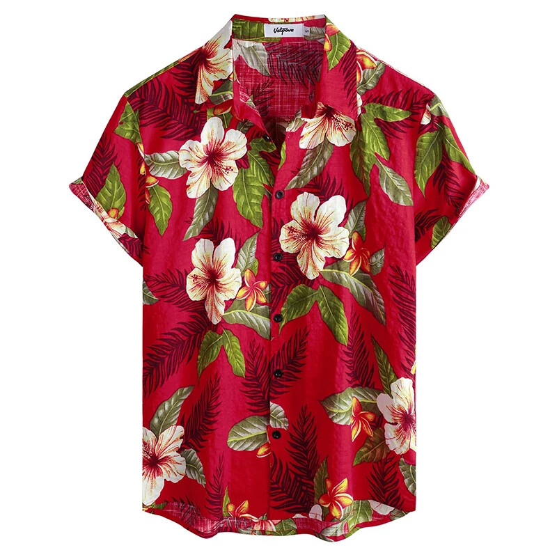 Meeste vabaaja Hawaii lillelised särgid 3D täistrükiga lühikeste varrukatega nööbiga Tropical rannasärgid meestele Camisa Manga Masculina