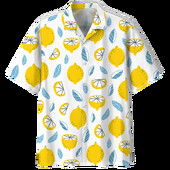 Sidrunimustriga Aloha särgid Meeste 3D-trükiga troopilised puuviljad Lühikeste varrukatega nööppluus Tänavarõivad Suure revääriga Hawaii särk