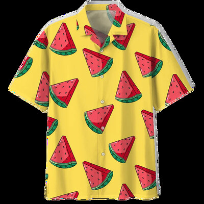 Sidrunimustriga Aloha särgid Meeste 3D-trükiga troopilised puuviljad Lühikeste varrukatega nööppluus Tänavarõivad Suure revääriga Hawaii särk