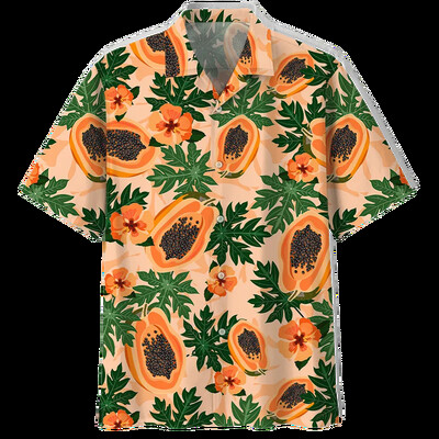 Sidrunimustriga Aloha särgid Meeste 3D-trükiga troopilised puuviljad Lühikeste varrukatega nööppluus Tänavarõivad Suure revääriga Hawaii särk