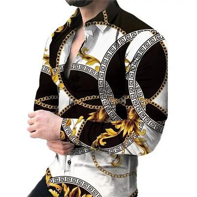 Vyriški laisvalaikio viršūnės prabangūs socialiniai vyriški marškiniai su atvartu marškiniai mėlyni geltonai marginti marškiniai ilgomis rankovėmis gatvės drabužiai