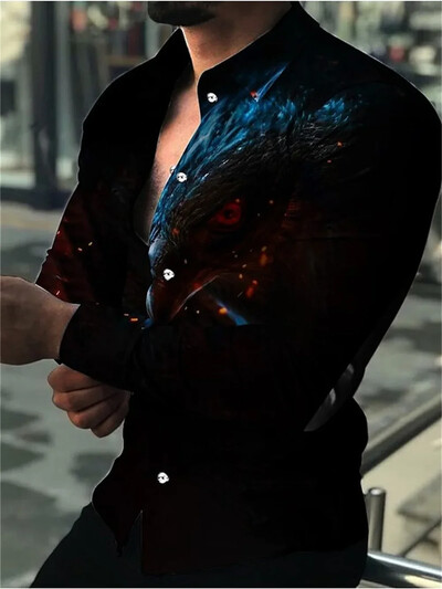 Vyriški laisvalaikio viršūnės prabangūs socialiniai vyriški marškiniai su atvartu marškiniai mėlyni geltonai marginti marškiniai ilgomis rankovėmis gatvės drabužiai