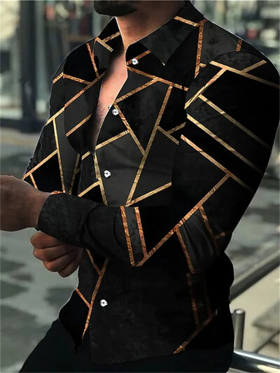 Vyriški laisvalaikio viršūnės prabangūs socialiniai vyriški marškiniai su atvartu marškiniai mėlyni geltonai marginti marškiniai ilgomis rankovėmis gatvės drabužiai