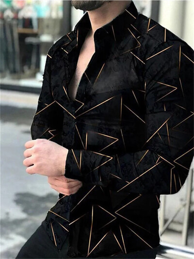 Vyriški laisvalaikio viršūnės prabangūs socialiniai vyriški marškiniai su atvartu marškiniai mėlyni geltonai marginti marškiniai ilgomis rankovėmis gatvės drabužiai