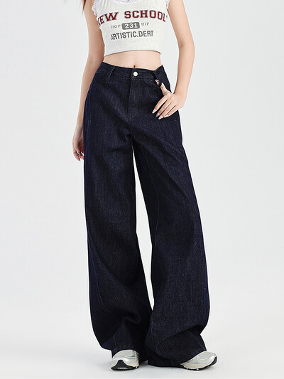 Suuremõõdulised naiste kottis teksad Ameerika retro kõrge vöökohaga laia säärega püksid kvaliteetse puuvillase splicing moesuunda teksapüksid