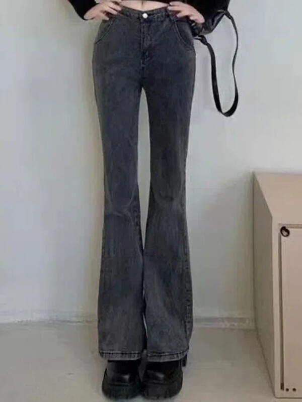 Naised Korean Flare Teksad Tüdrukud Kõrge vöökohaga Elastsed Saabas Püksid Lady Vintage Sinine Must Hall Pruunid Denim Bell Altpüksid