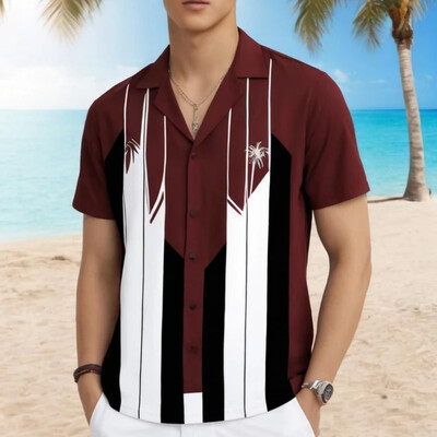 Dryžuoti vyriški marškiniai 3d marginti marškiniai trumpomis rankovėmis Vyriški Vasariniai laisvalaikio vyriški drabužiai Laisvi negabaritinių marškinėlių viršūnės 2024 m.