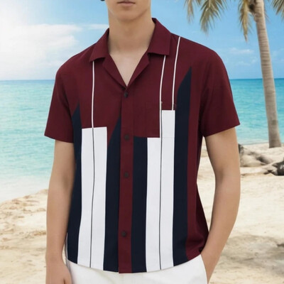 Dryžuoti vyriški marškiniai 3d marginti marškiniai trumpomis rankovėmis Vyriški Vasariniai laisvalaikio vyriški drabužiai Laisvi negabaritinių marškinėlių viršūnės 2024 m.