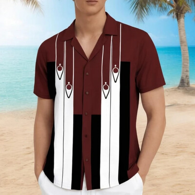 Dryžuoti vyriški marškiniai 3d marginti marškiniai trumpomis rankovėmis Vyriški Vasariniai laisvalaikio vyriški drabužiai Laisvi negabaritinių marškinėlių viršūnės 2024 m.