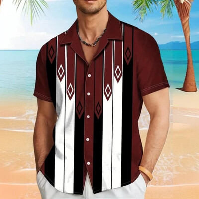 Dryžuoti vyriški marškiniai 3d marginti marškiniai trumpomis rankovėmis Vyriški Vasariniai laisvalaikio vyriški drabužiai Laisvi negabaritinių marškinėlių viršūnės 2024 m.