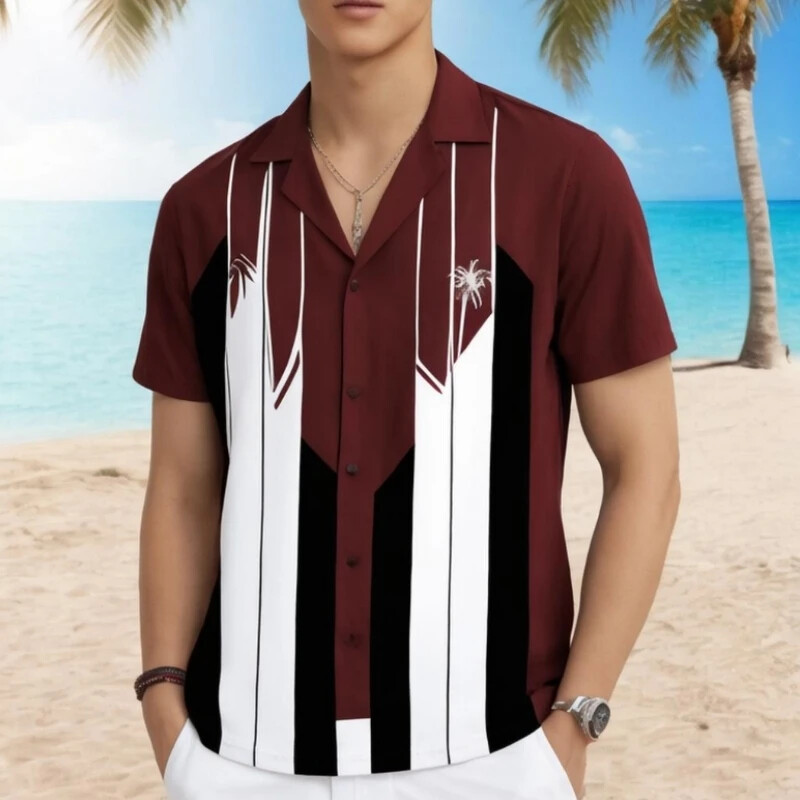 Triibuline meestesärk 3D trükitud lühikeste varrukatega särgid meestele Suvised vabaaja Meeste riided Lahtised Suured Hawaii särgid Topid 2024