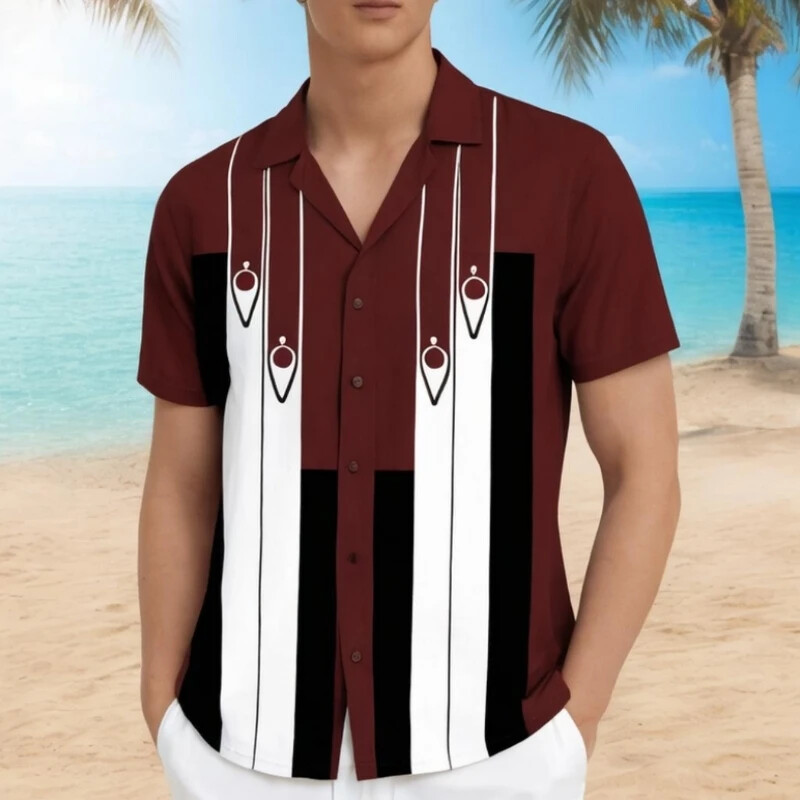 Triibuline meestesärk 3D trükitud lühikeste varrukatega särgid meestele Suvised vabaaja Meeste riided Lahtised Suured Hawaii särgid Topid 2024