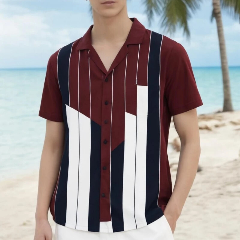 Triibuline meestesärk 3D trükitud lühikeste varrukatega särgid meestele Suvised vabaaja Meeste riided Lahtised Suured Hawaii särgid Topid 2024