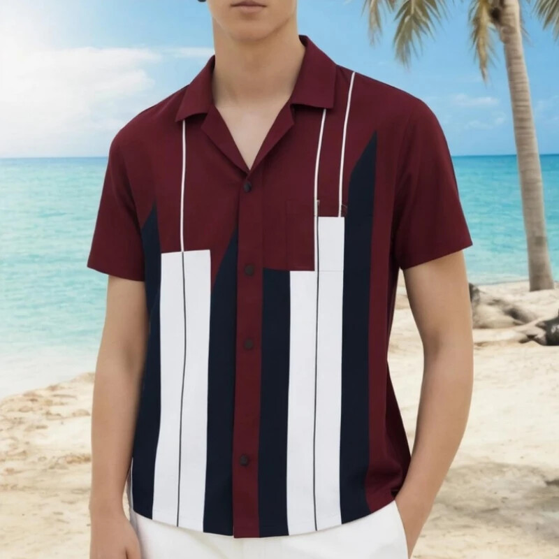 Triibuline meestesärk 3D trükitud lühikeste varrukatega särgid meestele Suvised vabaaja Meeste riided Lahtised Suured Hawaii särgid Topid 2024