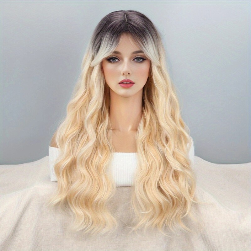 Europietiškas ir amerikietiškas tarpvalstybinis didelės bangos perukas, moteriški aštuonių simbolių kirpčiukai, juodas gradientas, rudi ilgi garbanoti plaukai, cheminio pluošto mechanizmo galvutė