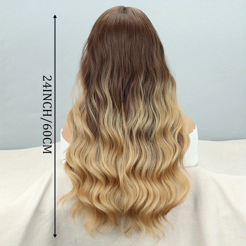 Europietiškas ir amerikietiškas tarpvalstybinis didelės bangos perukas, moteriški aštuonių simbolių kirpčiukai, juodas gradientas, rudi ilgi garbanoti plaukai, cheminio pluošto mechanizmo galvutė